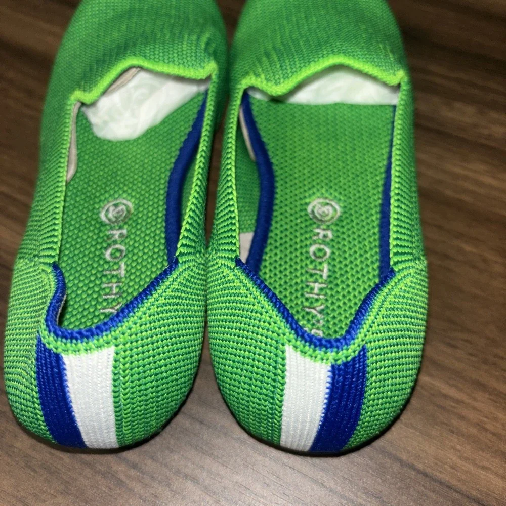 New Rothy's Kids 13 Mini Loafers Round Toe Knit Slip On Flats Jelly Bean Green